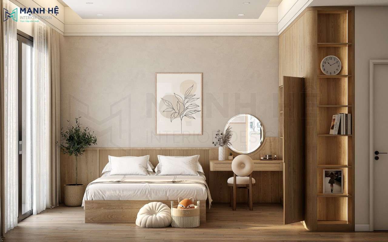 Mẫu phòng ngủ cho bé gái với gương soi treo tường và gương soi gắn vào tủ áo