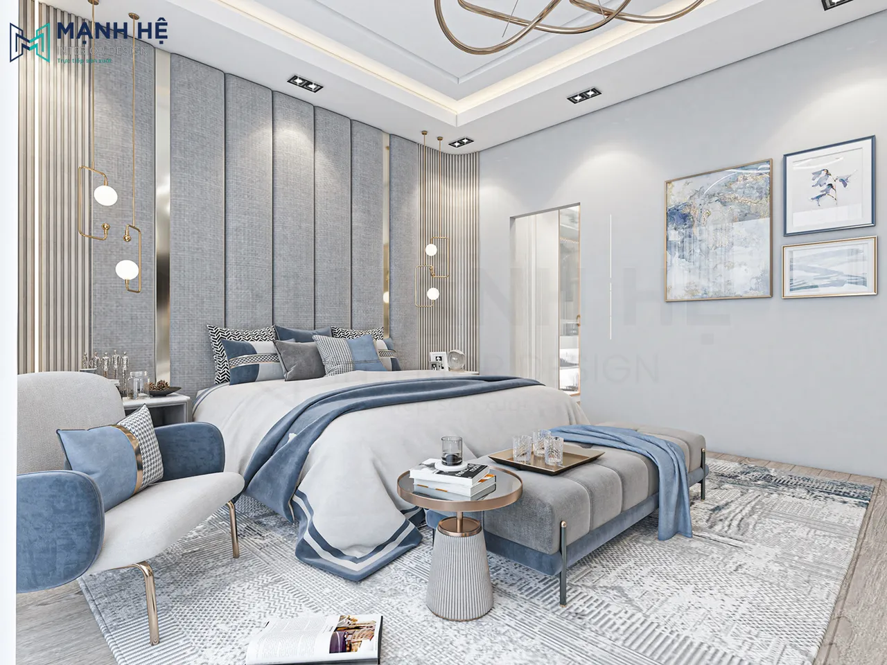 Nét đẹp nhã nhặn và thanh thoát với 2 gam màu xám trung tính và xanh dương