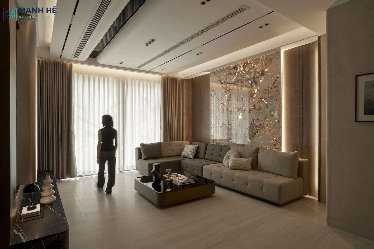 Lắp đặt đèn led âm mang đến sự ấm cúng cho phòng khách biệt thự
