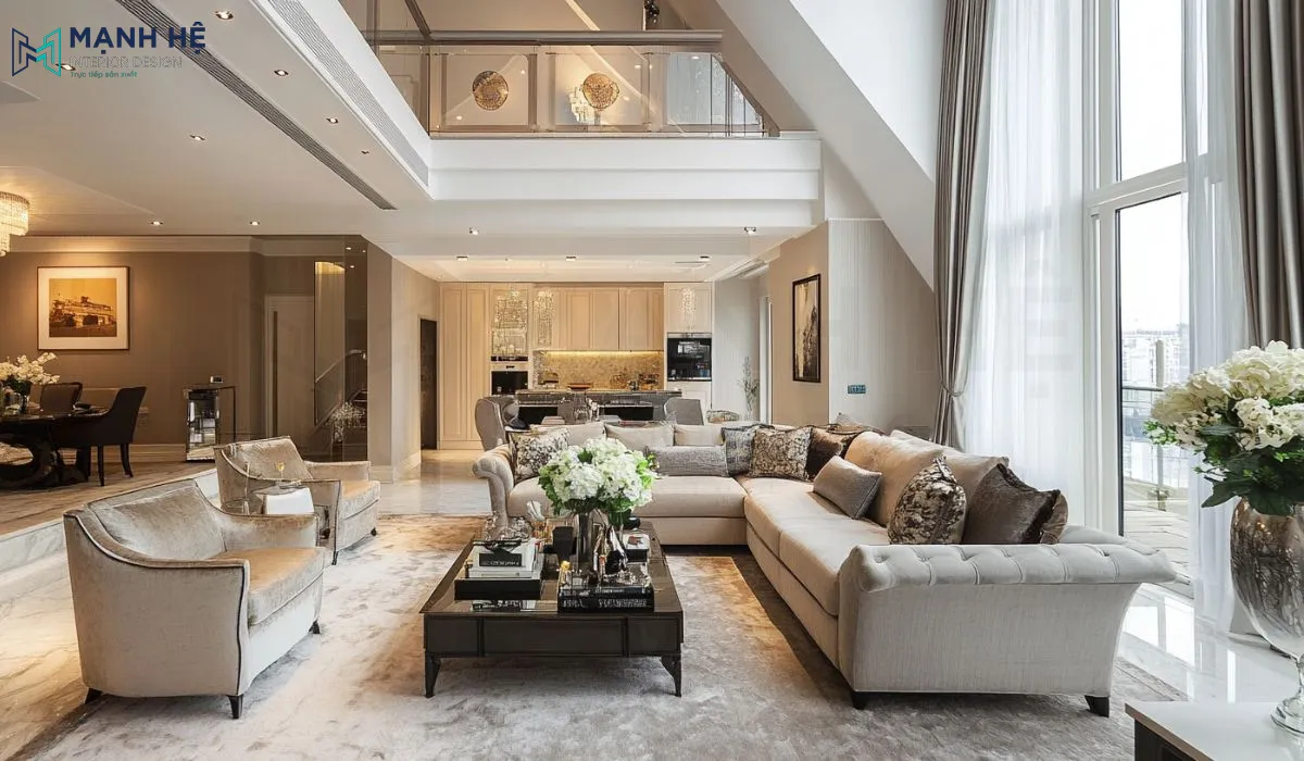 Căn hộ duplex được thiết kế theo phong cách cổ điển vô cùng ấm cúng với tone trắng chủ đạo