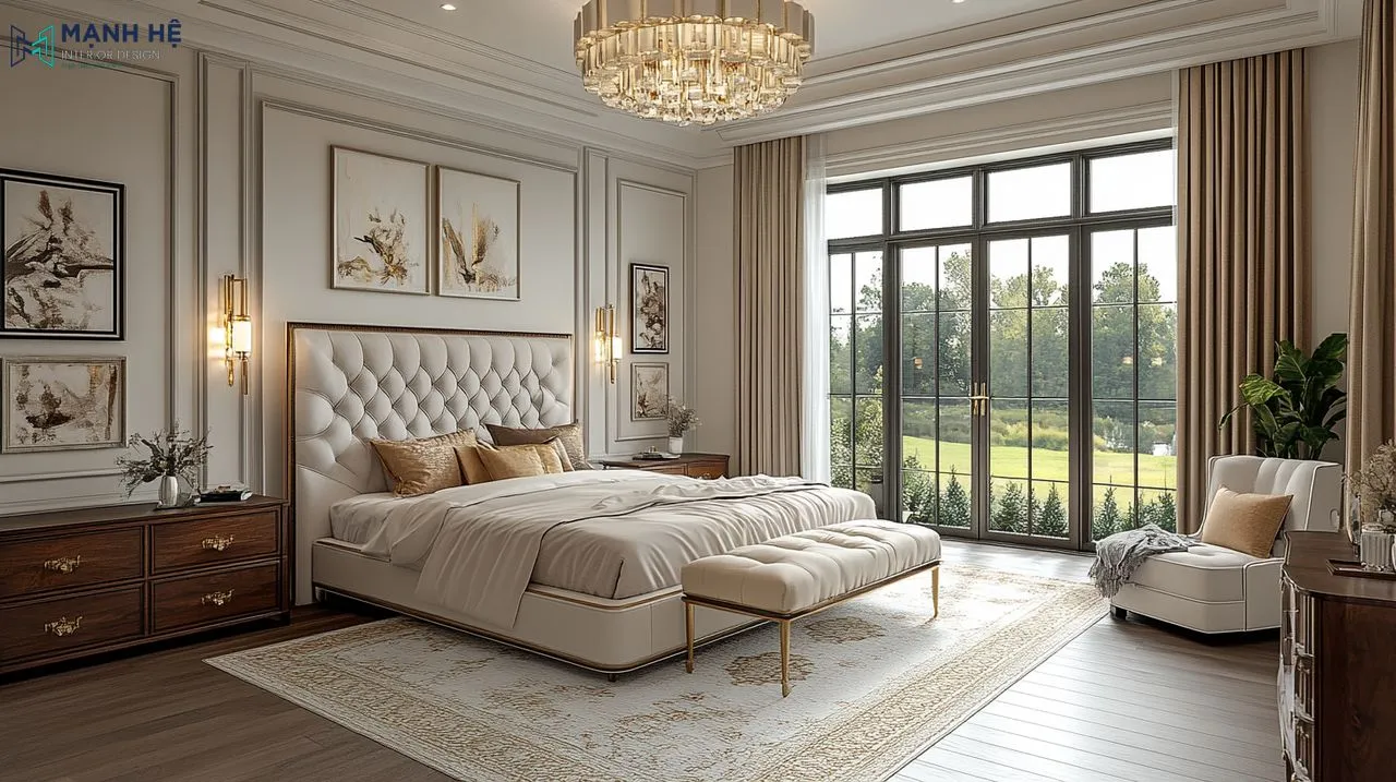 Không gian mở kết hợp với gam màu trắng chủ đạo tạo cảm giác thoáng đãng cho phòng ngủ phong cách châu Âu hiện đại 