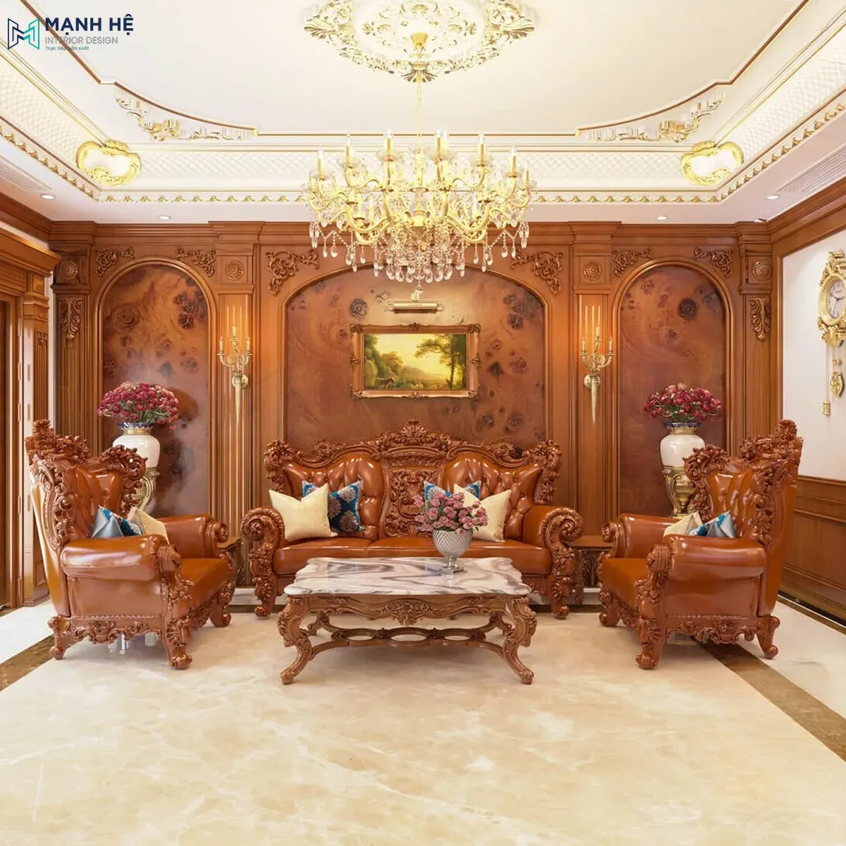 Phòng khách nhà phố đầy cuốn hút với lối thiết kế đậm chất Việt Nam cùng điểm nổi bật ở bàn trà gỗ mặt đá 