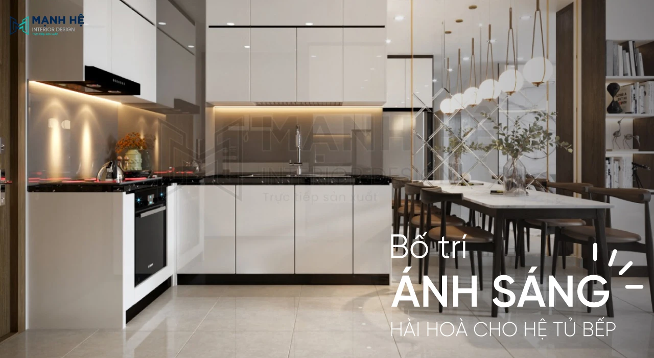 Phối hợp ánh sáng tự nhiên và ánh sáng nhân tạo giúp tủ bếp gỗ công nghiệp thêm đẳng cấp 