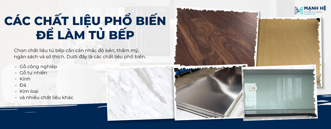 Những chất liệu phổ biến thường được sử dụng làm tủ bếp