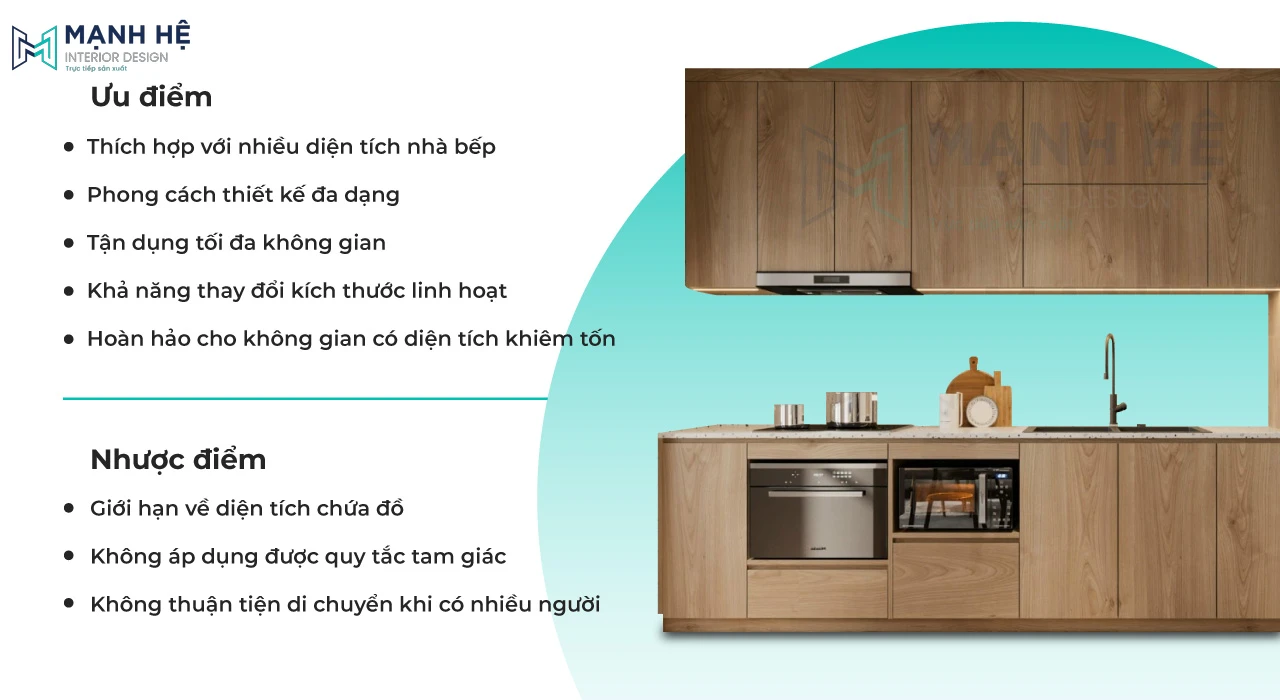 Tủ bếp chữ i với nhiều ưu điểm nổi bật