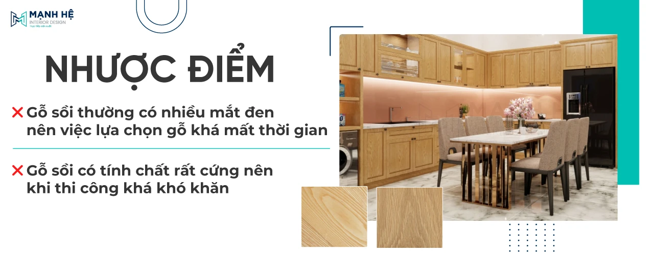 Nhược điểm tủ bếp gỗ sồi