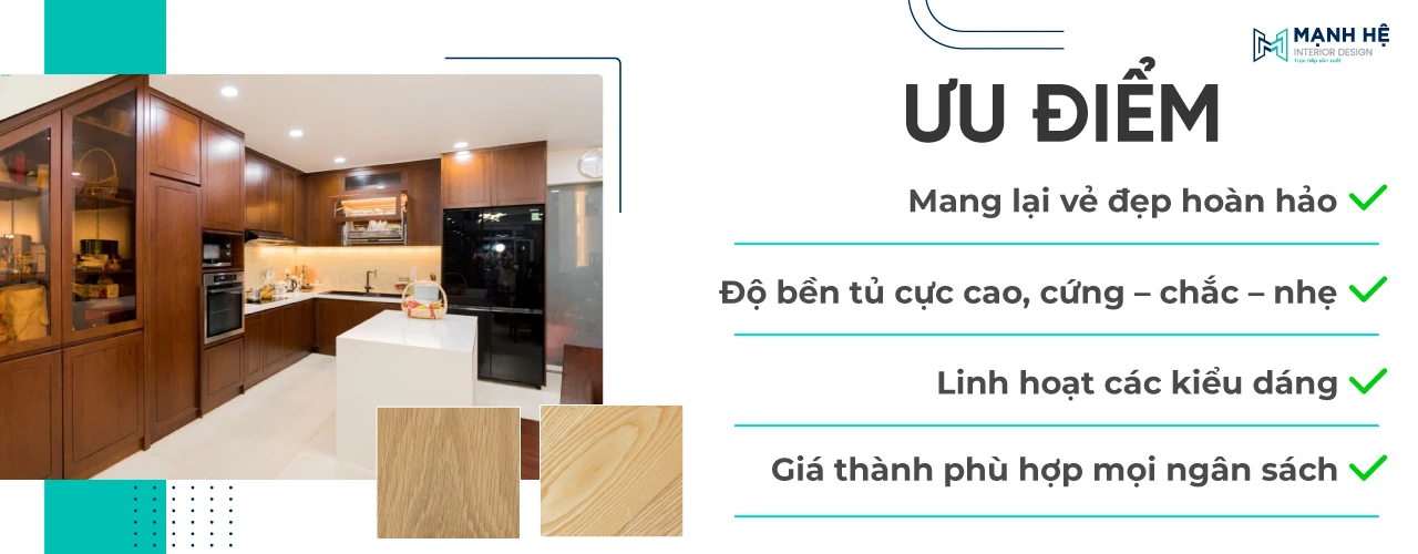 Mẫu tủ bếp gỗ Sồi tự nhiên có nhiều ưu điểm nổi trội cho bạn lựa chọn