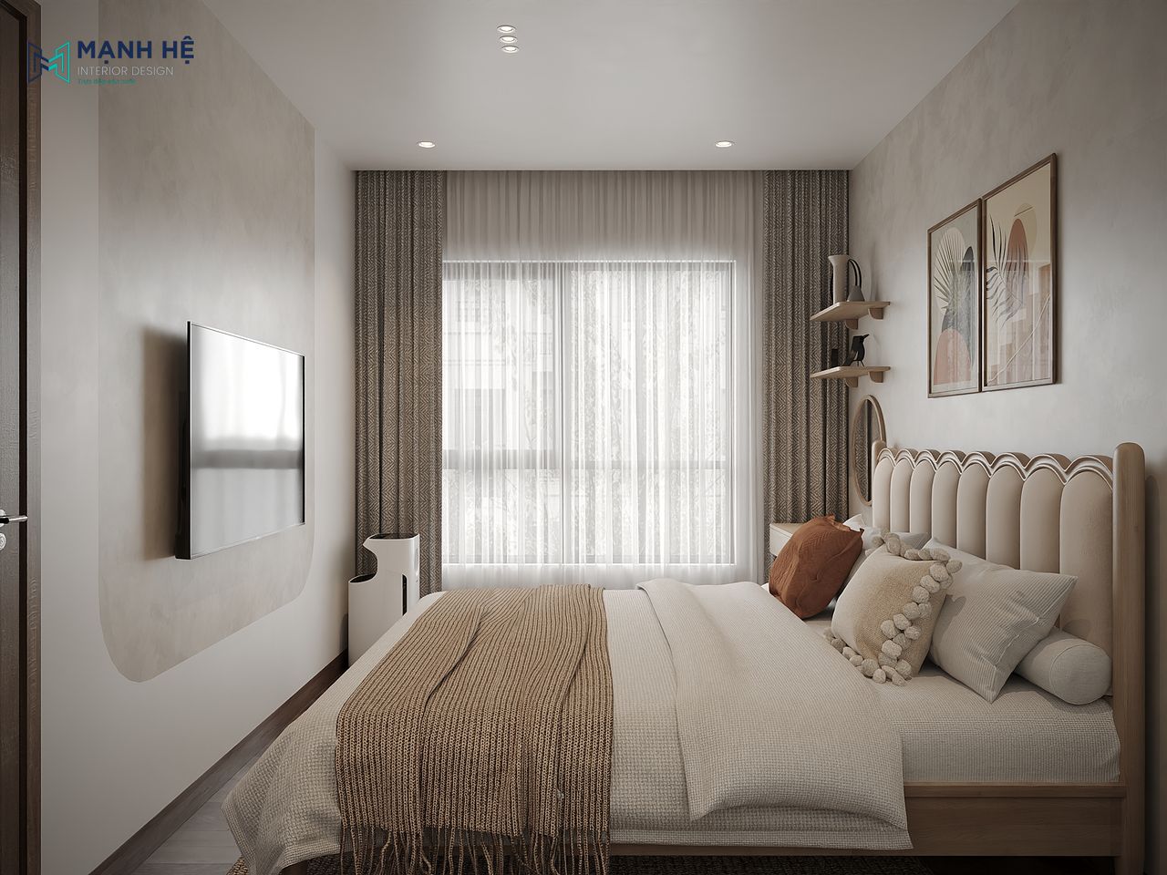 Cửa sổ lớn và đèn LED âm trần tinh tế giúp tối ưu ánh sáng cho cả không gian