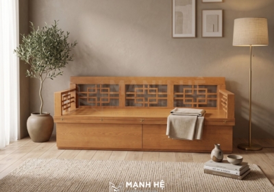 Ghế sofa giường gỗ gấp VIP01 đặt trong phòng khách hiện đại