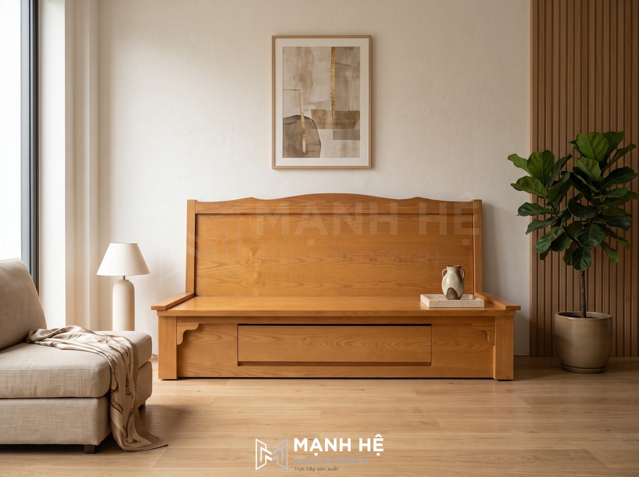 Ghế sofa giường gỗ SG01 thông minh cho phòng khách hiện đại